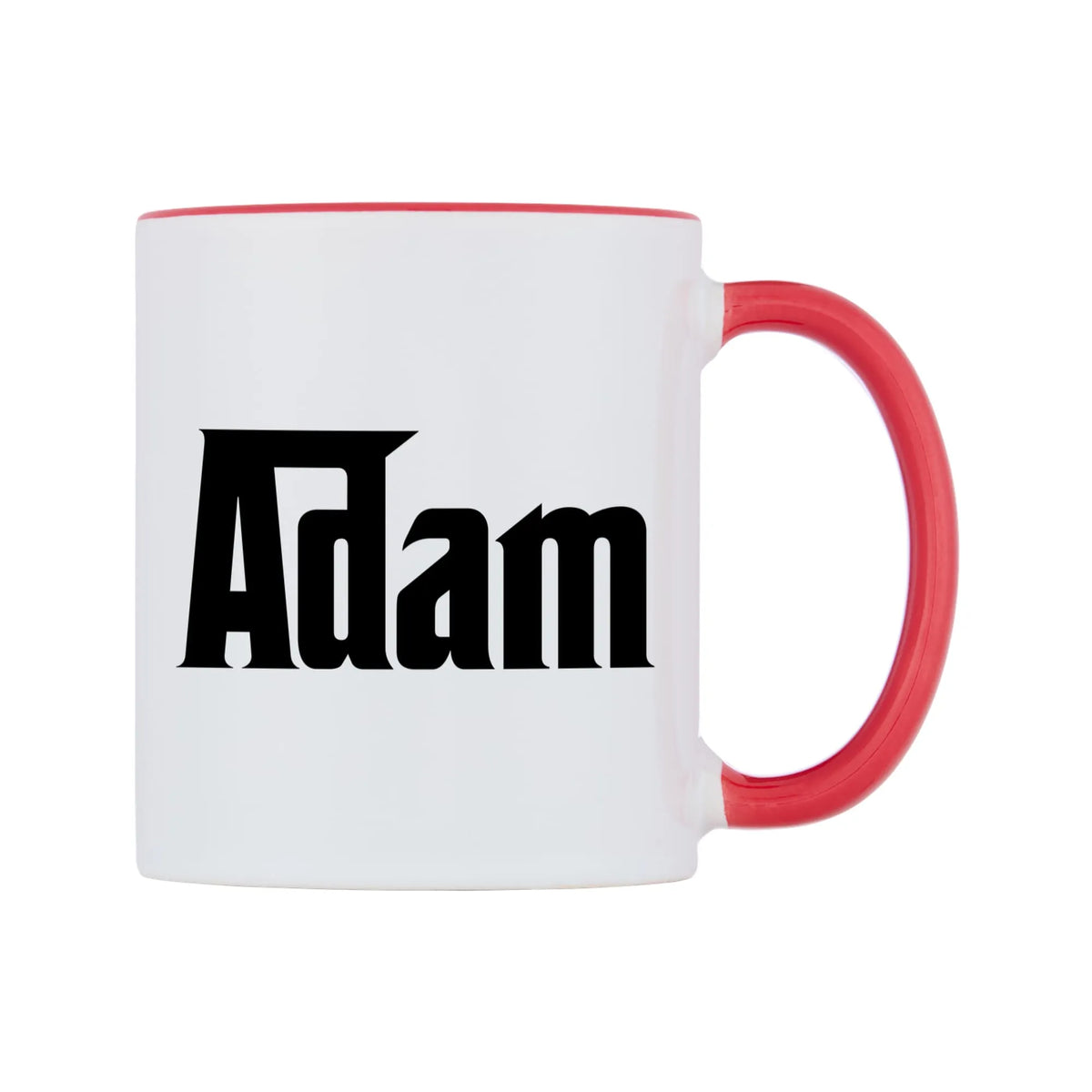 Adam - Godfather Themed Mug — white 11oz gloss mug with a red inside and handle, left side, on a white background
