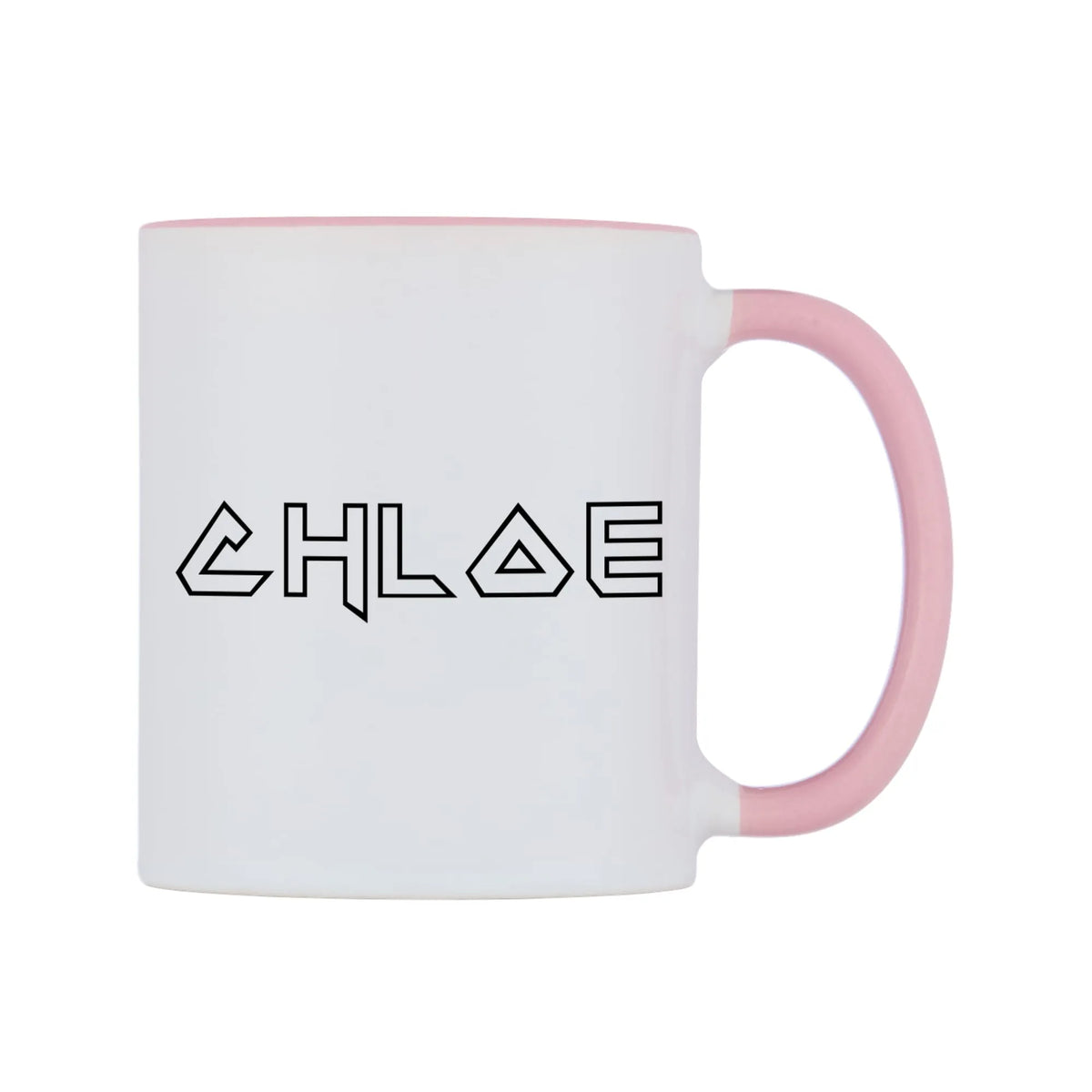 Chloe - Iron Maiden Themed Mug — white 11oz gloss mug with a pink inside and handle, left side, on a white background