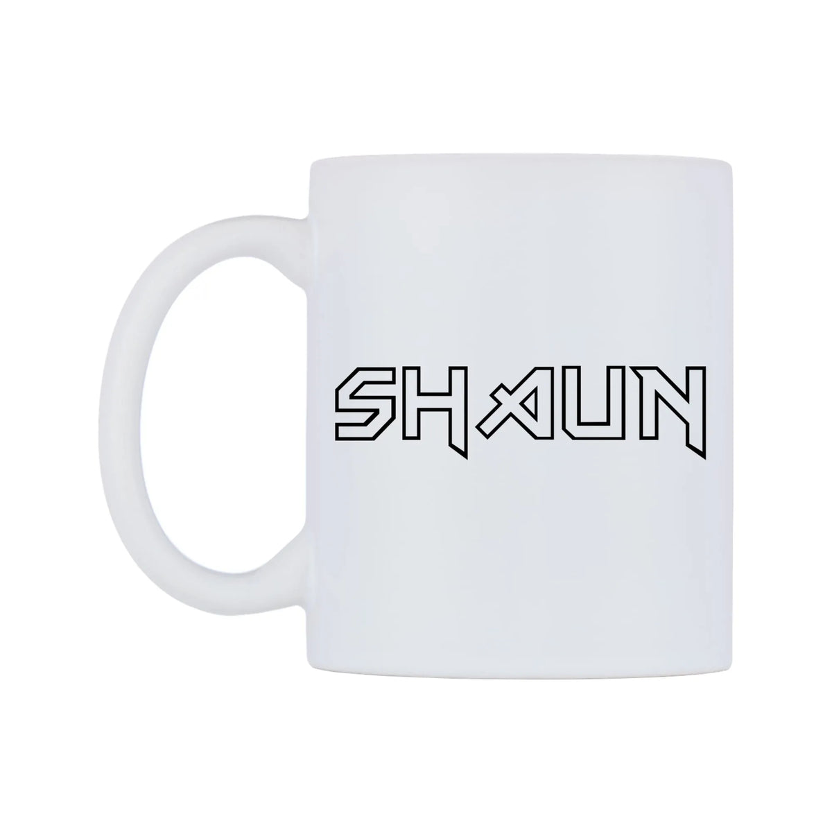 Shaun - Iron Maiden Themed Mug — white 11oz gloss mug, right side, on a white background