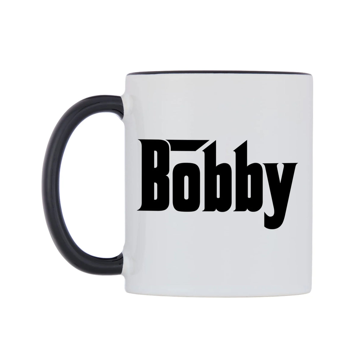 Bobby - Godfather Themed Mug — white 11oz gloss mug with a black inside and handle, right side, on a white background