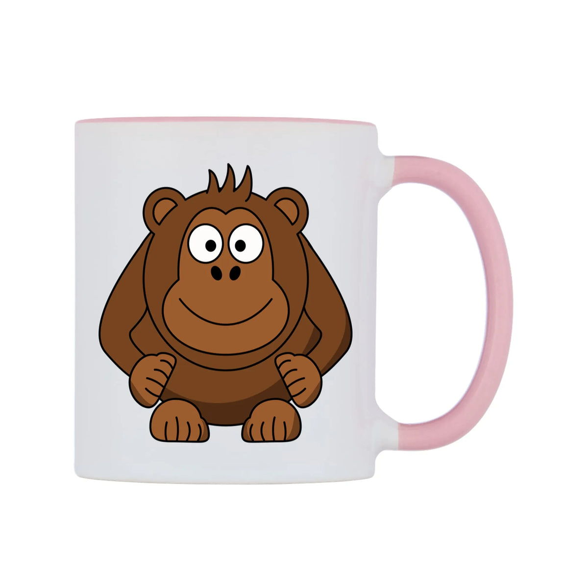 Cute Monkey Mug — white 11oz gloss mug with a pink inside and handle, left side, on a white background