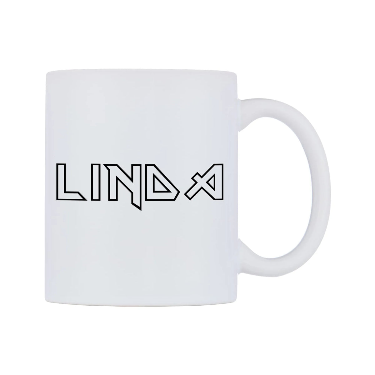 Linda - Iron Maiden Themed Mug — white 11oz gloss mug, left side, on a white background