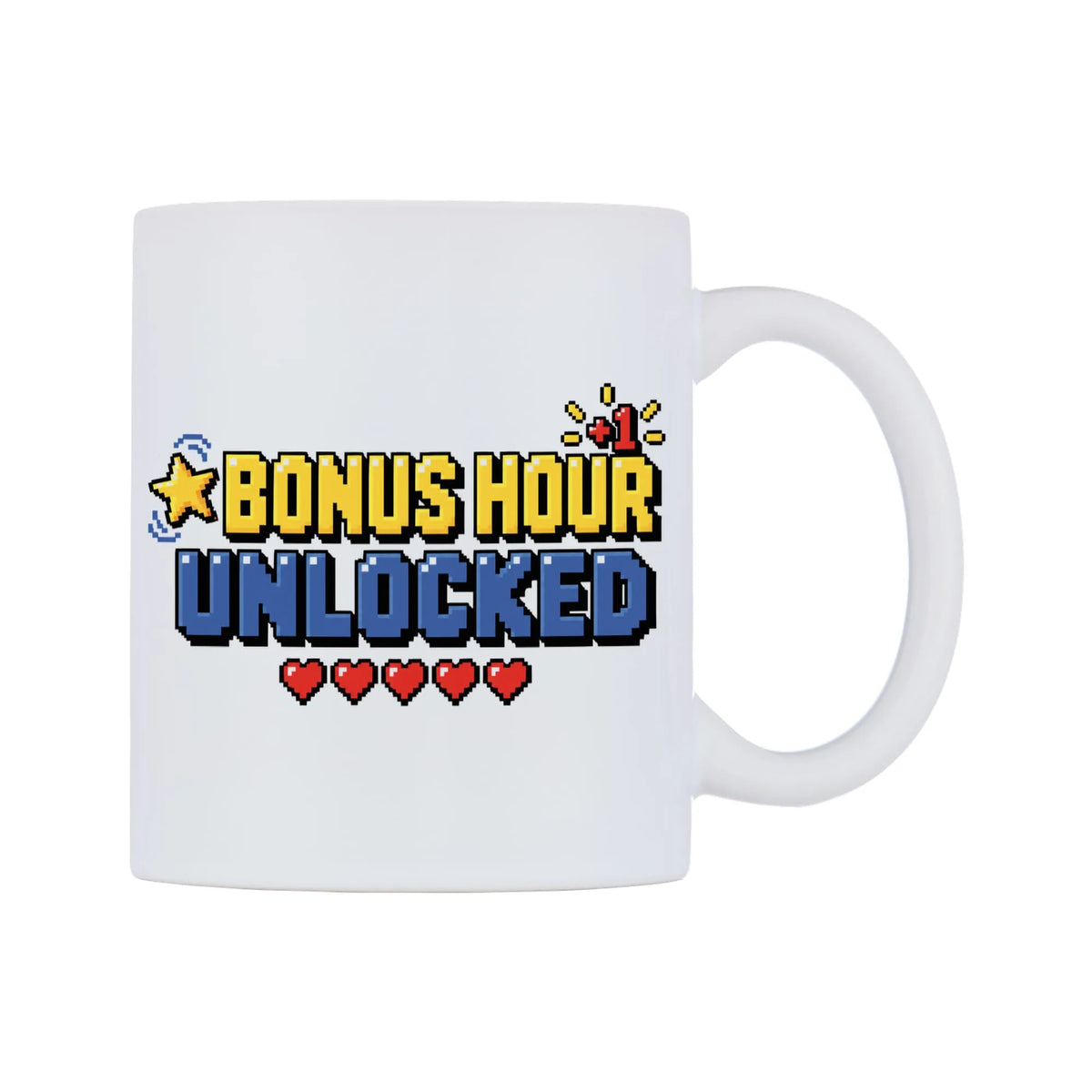 Bonus Hour Unlocked Mug — mug, left side, on a white background