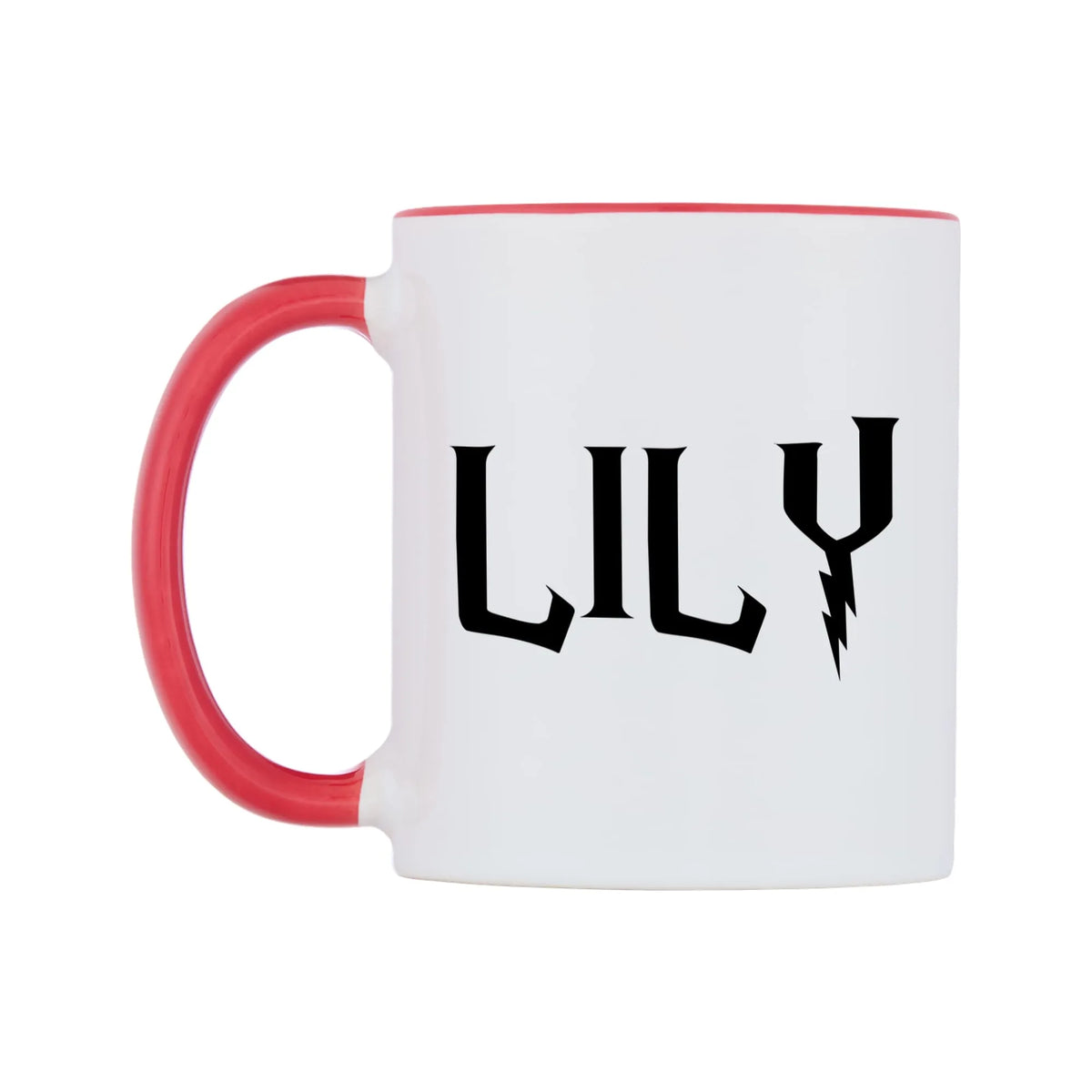 Lily - Wizard Themed Mug — white 11oz gloss mug with a red inside and handle, right side, on a white background