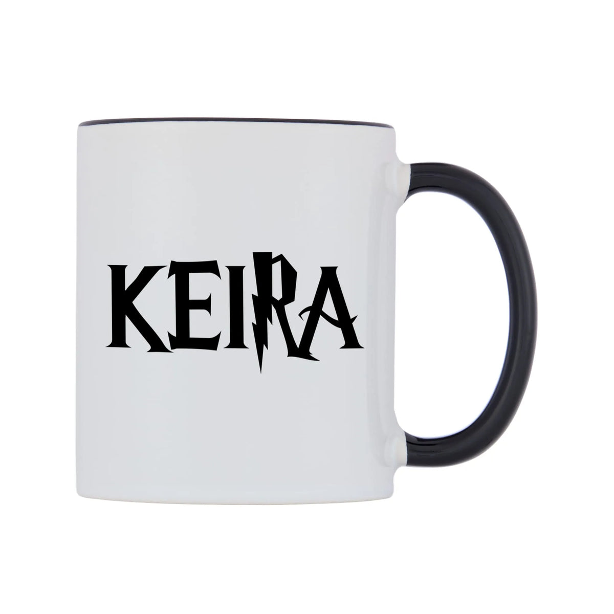 Keira - Wizard Themed Mug — white 11oz gloss mug with a black inside and handle, left side, on a white background