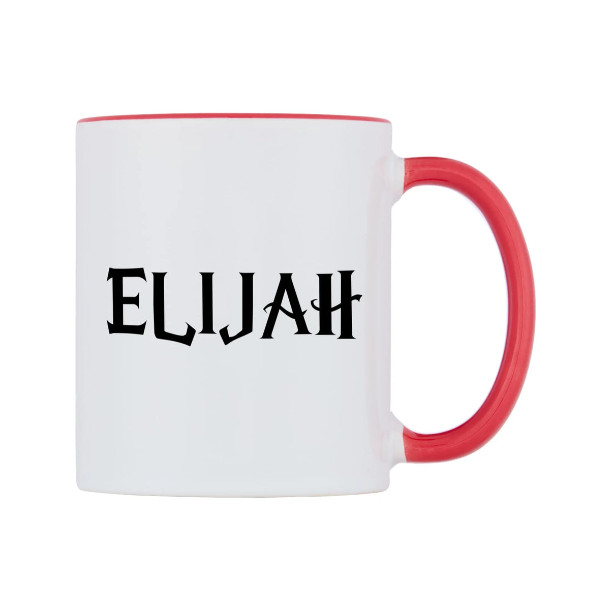 Elijah - Wizard Themed Mug — white 11oz gloss mug with a red inside and handle, left side, on a white background
