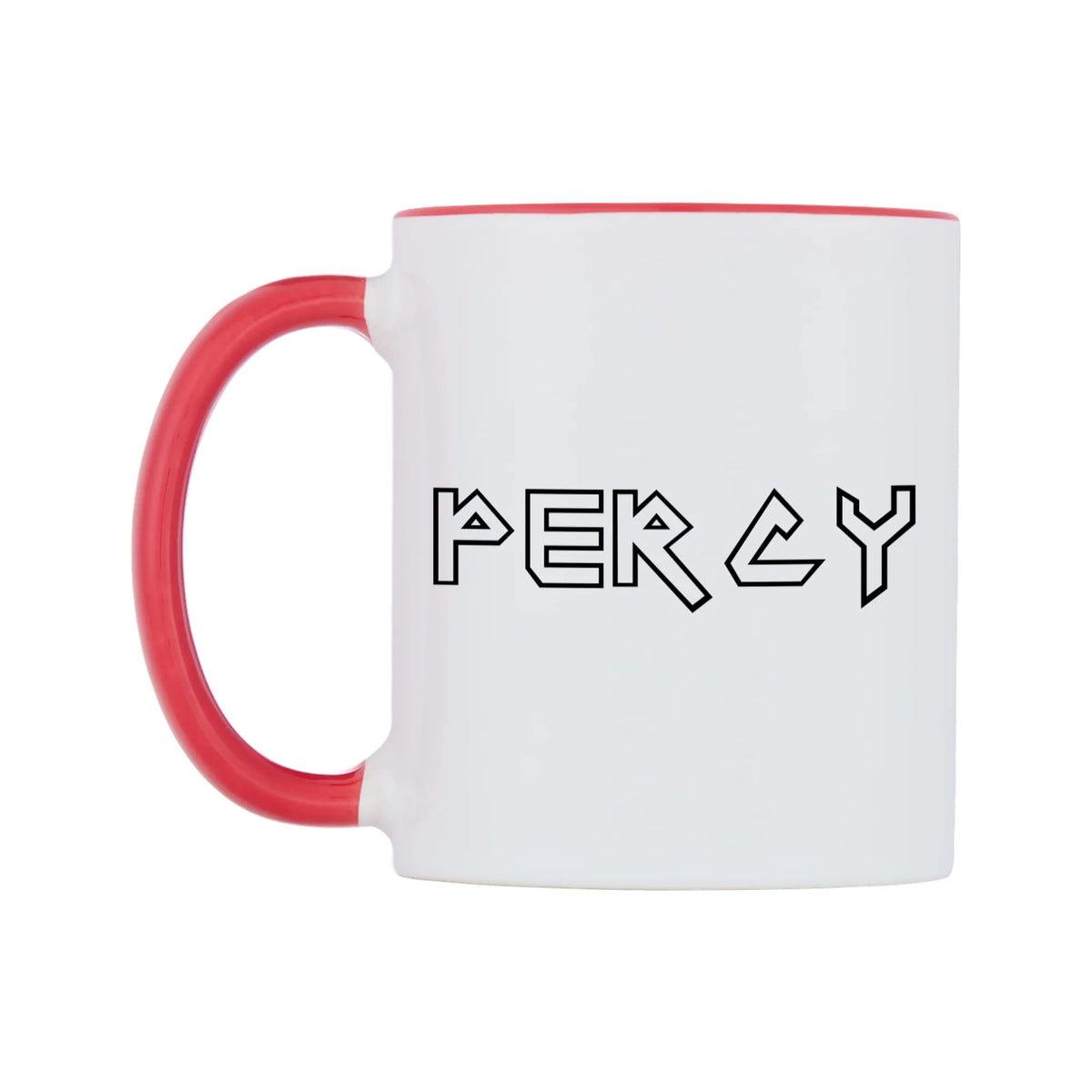 Percy - Iron Maiden Themed Mug — white 11oz gloss mug with a red inside and handle, right side, on a white background