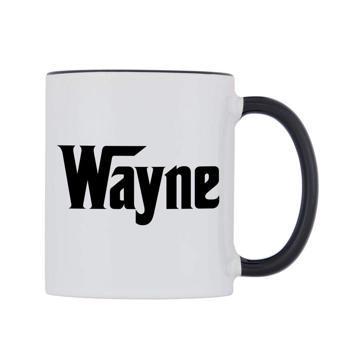 Wayne - Godfather Themed Mug — white 11oz gloss mug with a black inside and handle, left side, on a white background