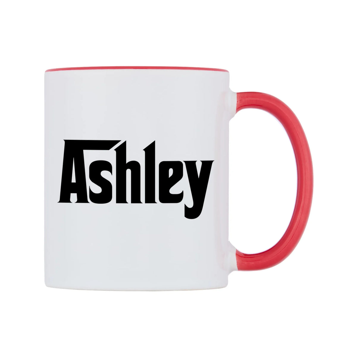 Ashley - Godfather Themed Mug — white 11oz gloss mug with a red inside and handle, left side, on a white background