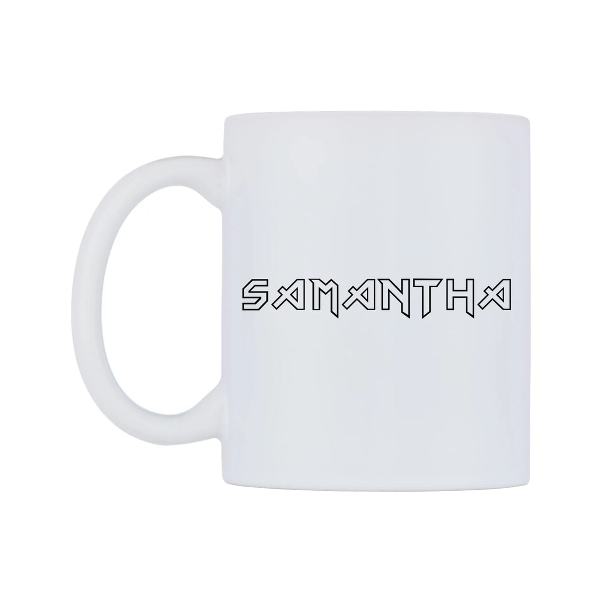 Samantha - Iron Maiden Themed Mug — white 11oz gloss mug, right side, on a white background