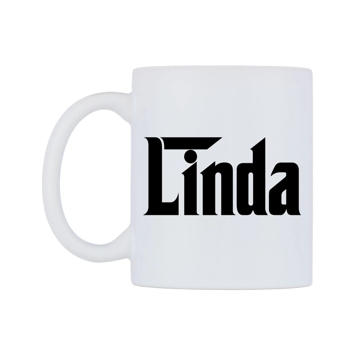 Linda - Godfather Themed Mug — white 11oz gloss mug, right side, on a white background