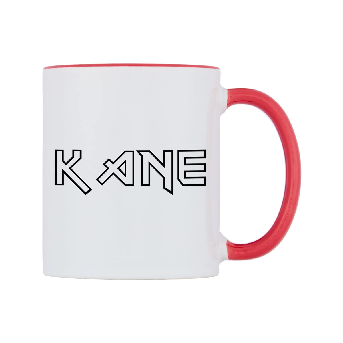 Kane - Iron Maiden Themed Mug — white 11oz gloss mug with a red inside and handle, left side, on a white background