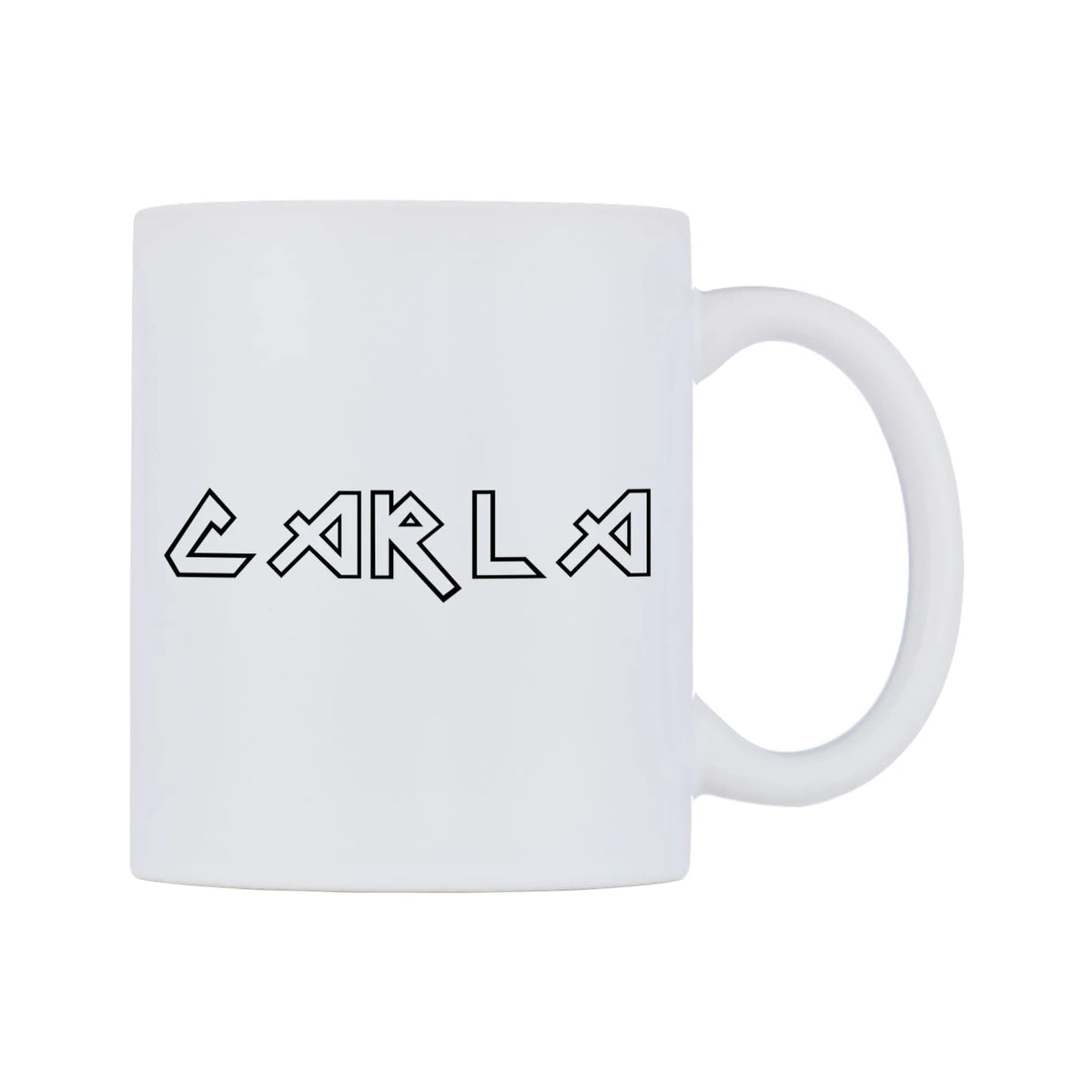 Carla - Iron Maiden Themed Mug — white 11oz gloss mug, left side, on a white background