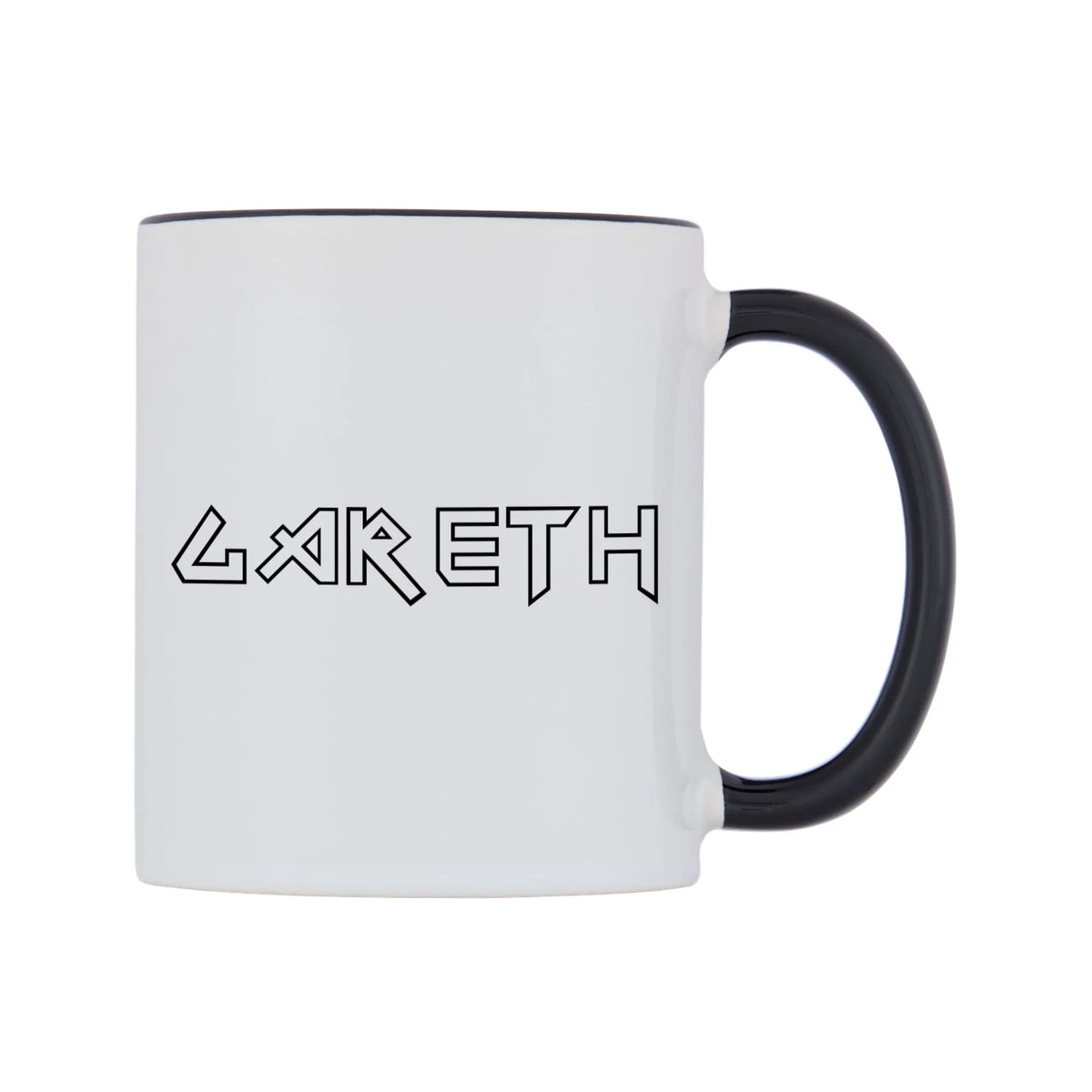Gareth - Iron Maiden Themed Mug — white 11oz gloss mug with a black inside and handle, left side, on a white background