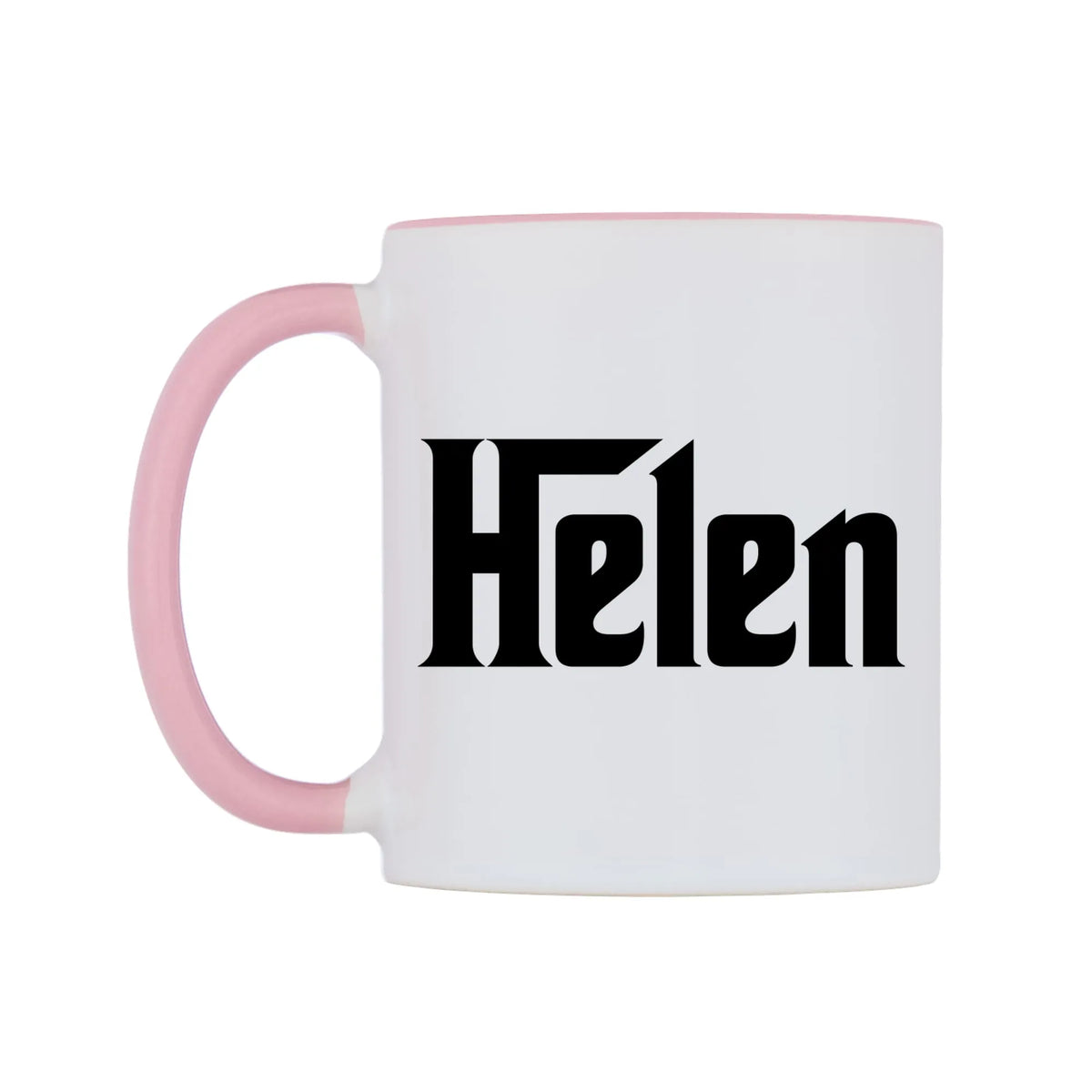 Helen - Godfather Themed Mug — white 11oz gloss mug with a pink inside and handle, right side, on a white background