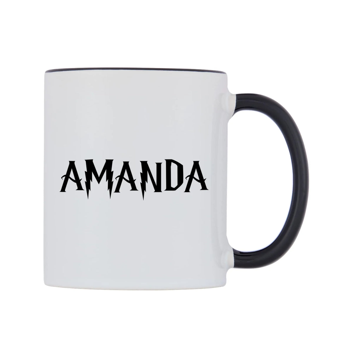 Amanda - Wizard Themed Mug — white 11oz gloss mug with a black inside and handle, left side, on a white background
