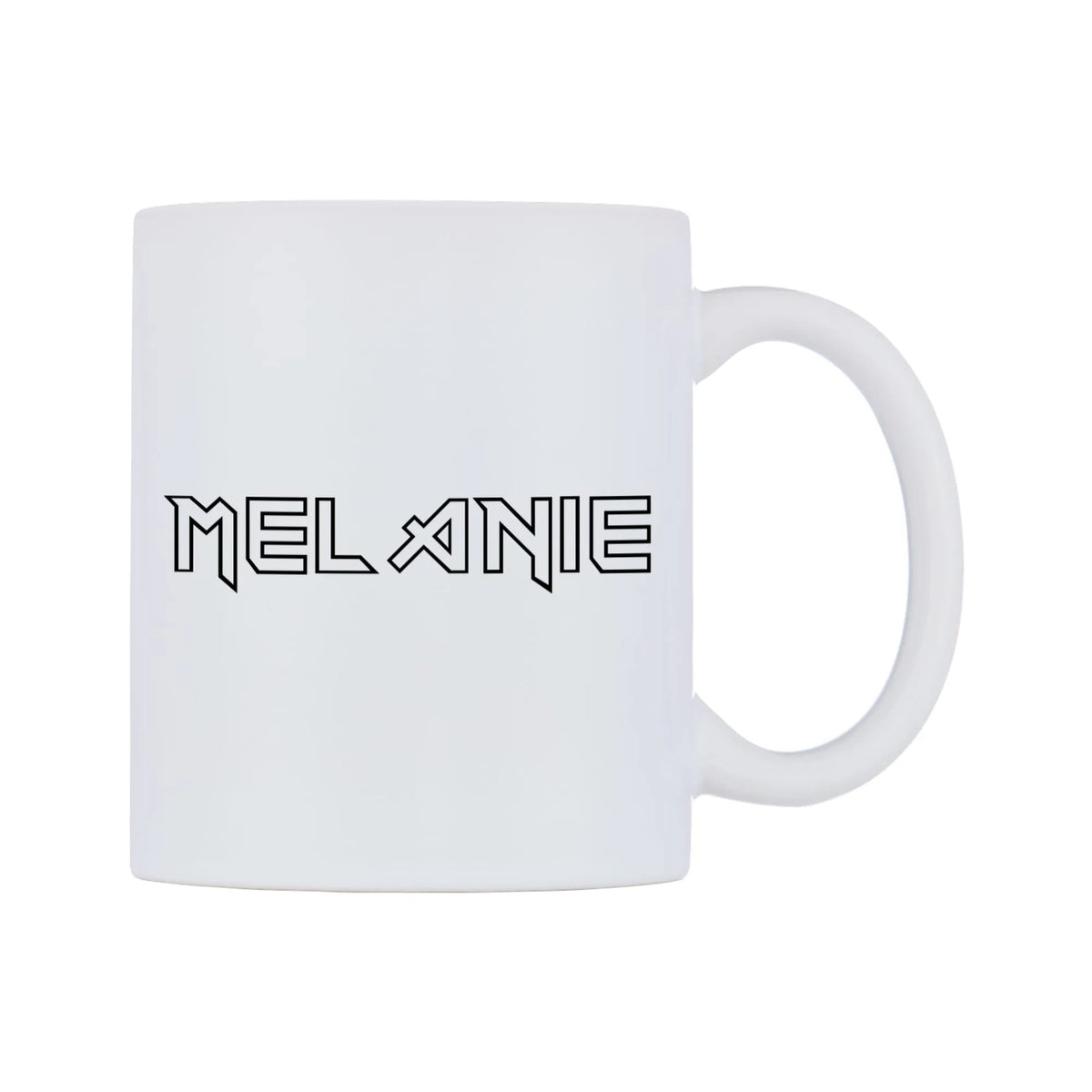 Melanie - Iron Maiden Themed Mug — white 11oz gloss mug, left side, on a white background