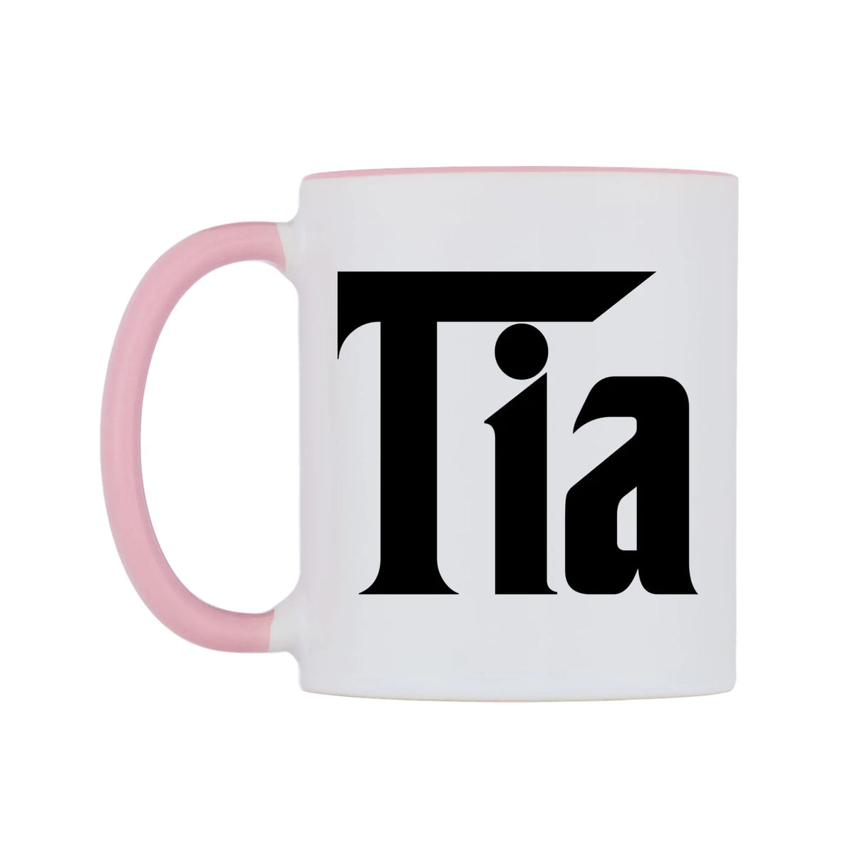 Tia - Godfather Themed Mug — white 11oz gloss mug with a pink inside and handle, right side, on a white background