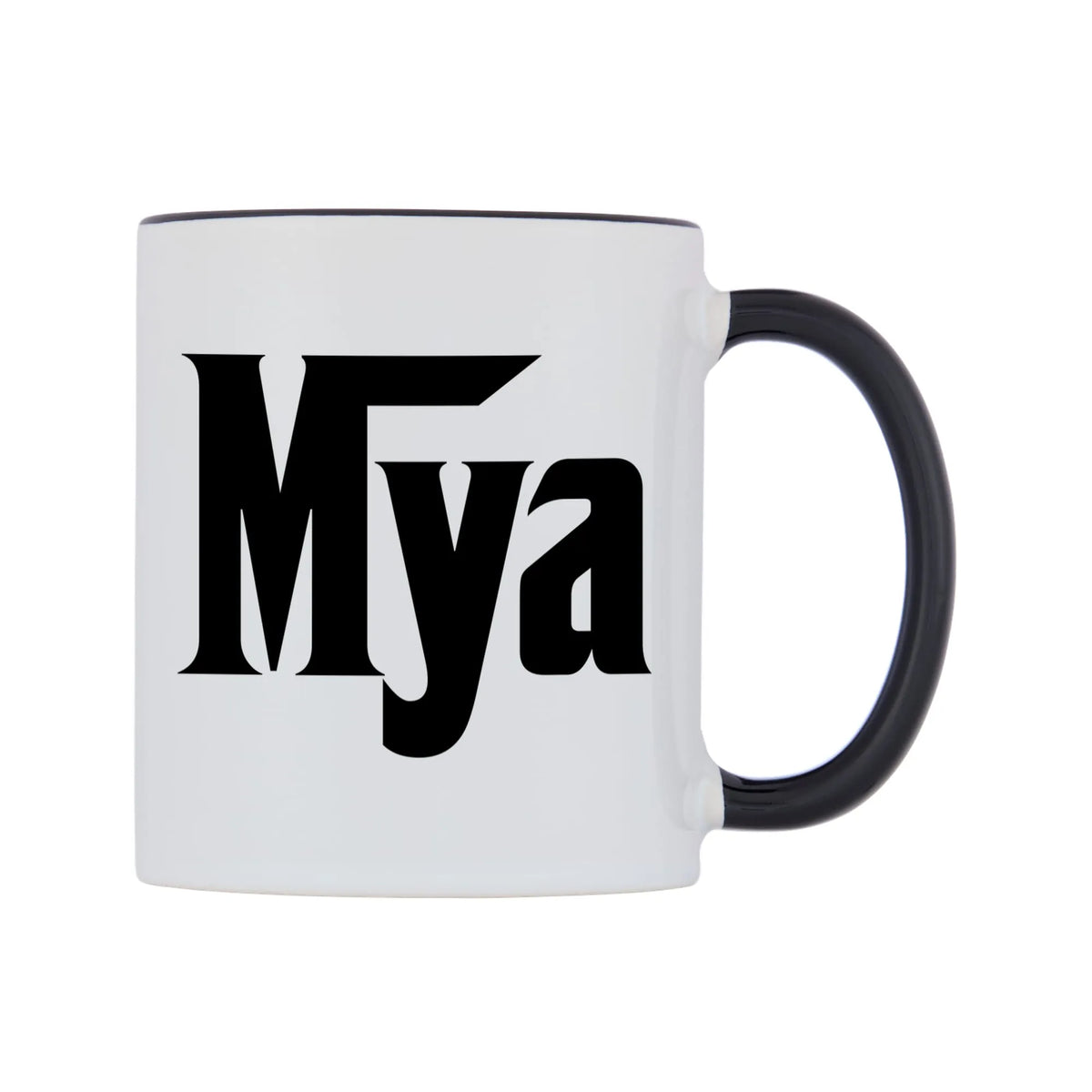 Mya - Godfather Themed Mug — white 11oz gloss mug with a black inside and handle, left side, on a white background