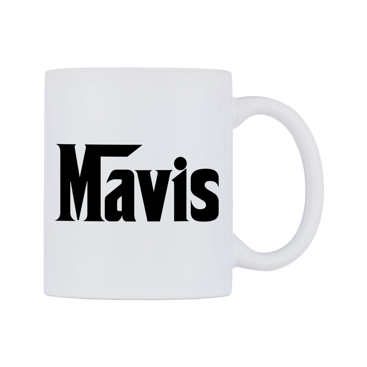Mavis - Godfather Themed Mug — white 11oz gloss mug, left side, on a white background