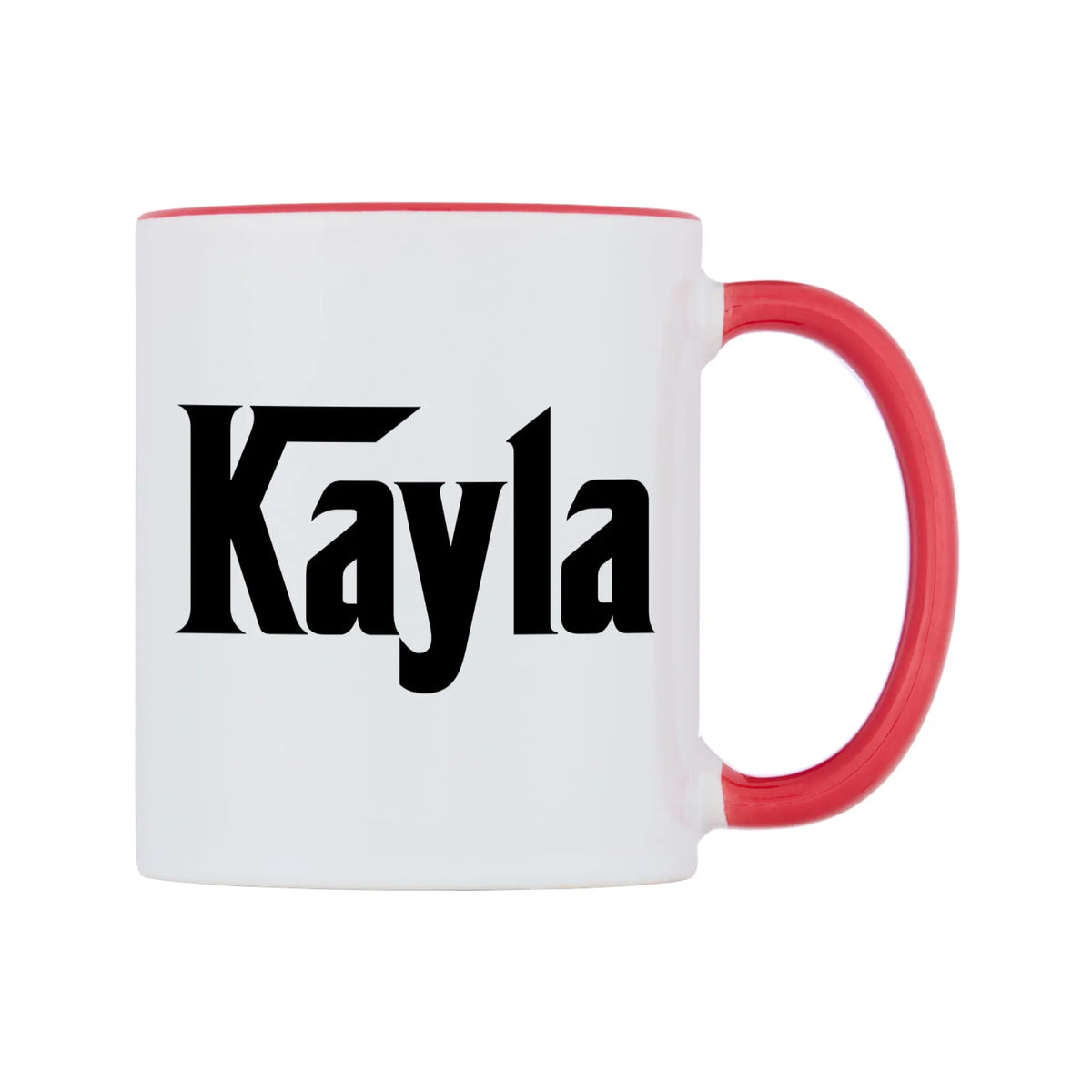 Kayla - Godfather Themed Mug — white 11oz gloss mug with a red inside and handle, left side, on a white background