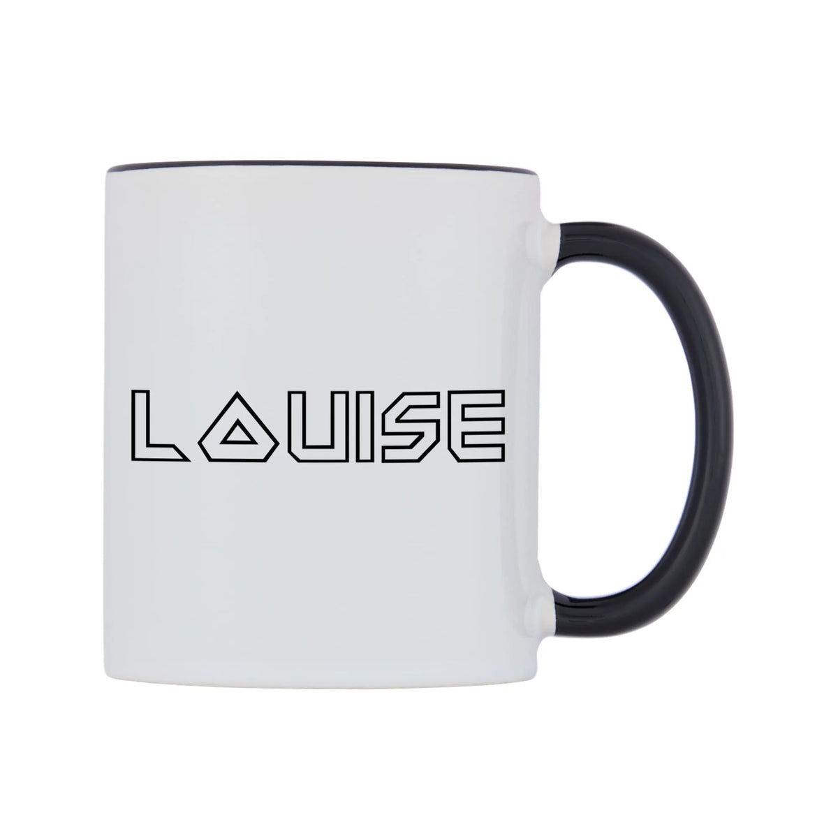 Louise - Iron Maiden Themed Mug — white 11oz gloss mug with a black inside and handle, left side, on a white background