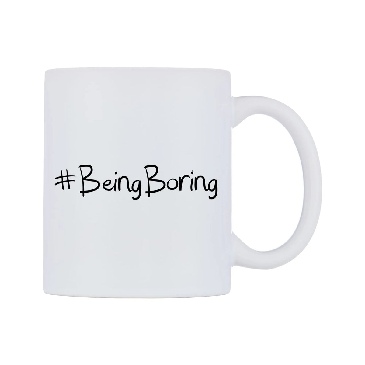 BeingBoring Mug — mug, left side, on a white background