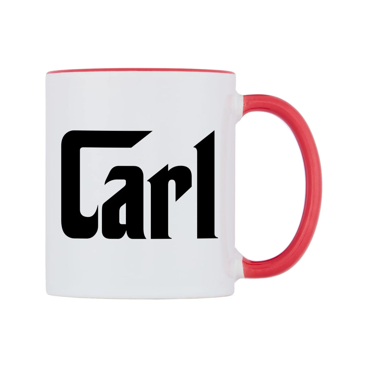 Carl - Godfather Themed Mug — white 11oz gloss mug with a red inside and handle, left side, on a white background