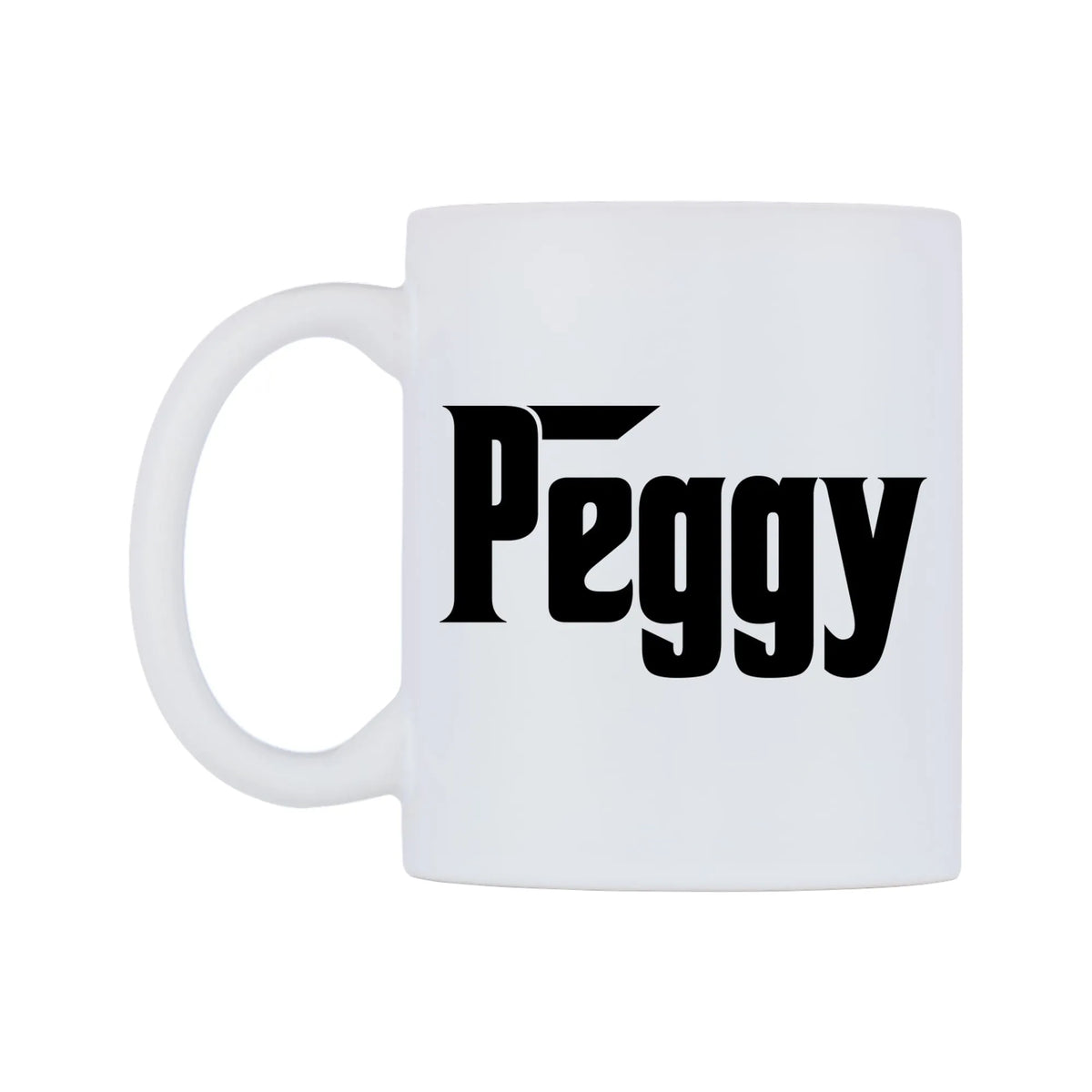 Peggy - Godfather Themed Mug — white 11oz gloss mug, right side, on a white background
