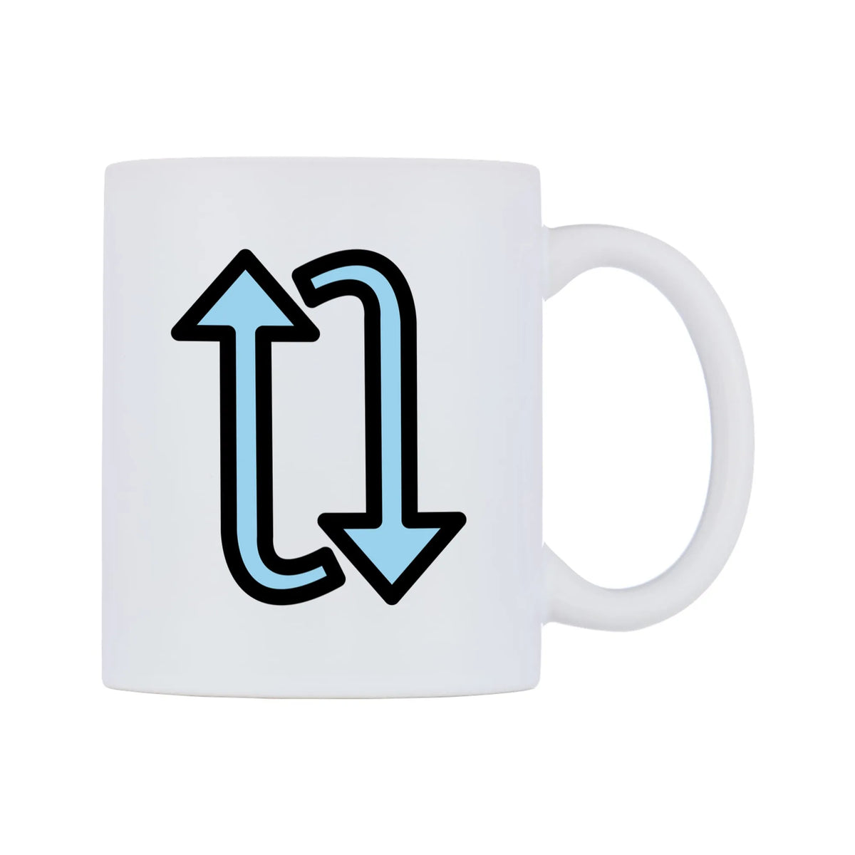 Clockwise Vertical Arrows Emoji Mug — mug, left side, on a white background