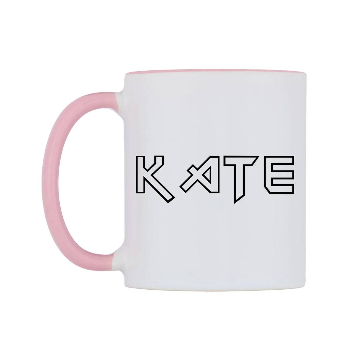 Kate - Iron Maiden Themed Mug — white 11oz gloss mug with a pink inside and handle, right side, on a white background
