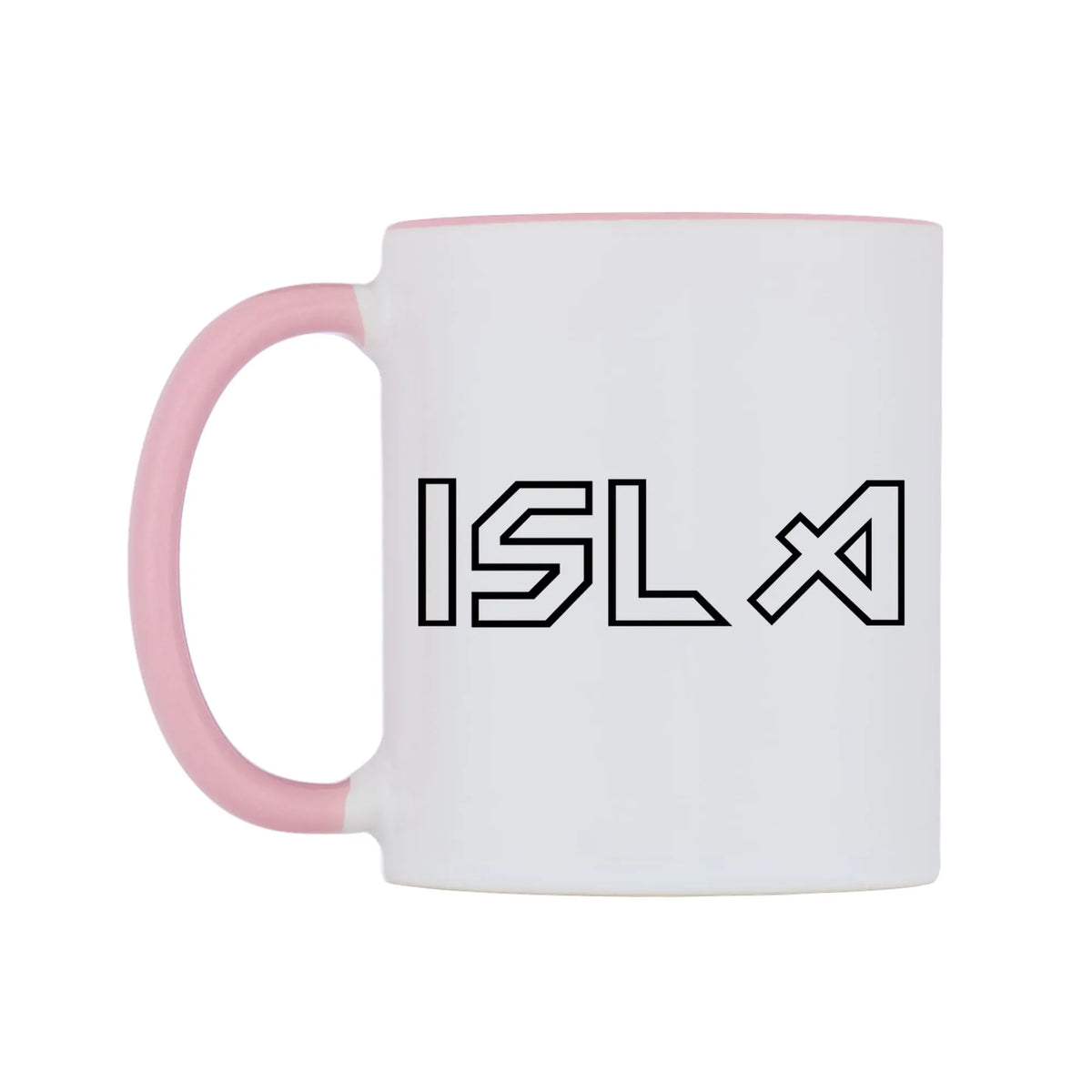 Isla - Iron Maiden Themed Mug — white 11oz gloss mug with a pink inside and handle, right side, on a white background