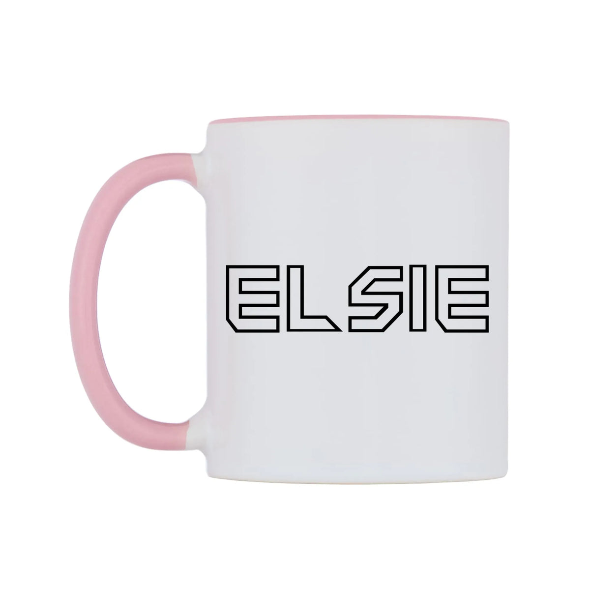 Elsie - Iron Maiden Themed Mug — white 11oz gloss mug with a pink inside and handle, right side, on a white background