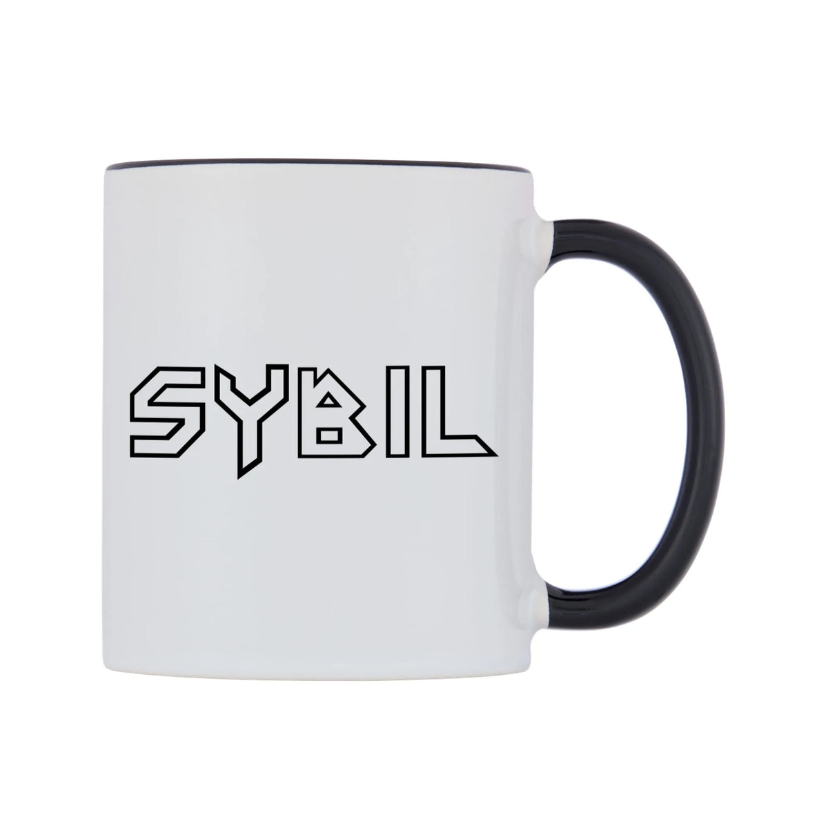 Sybil - Iron Maiden Themed Mug — white 11oz gloss mug with a black inside and handle, left side, on a white background