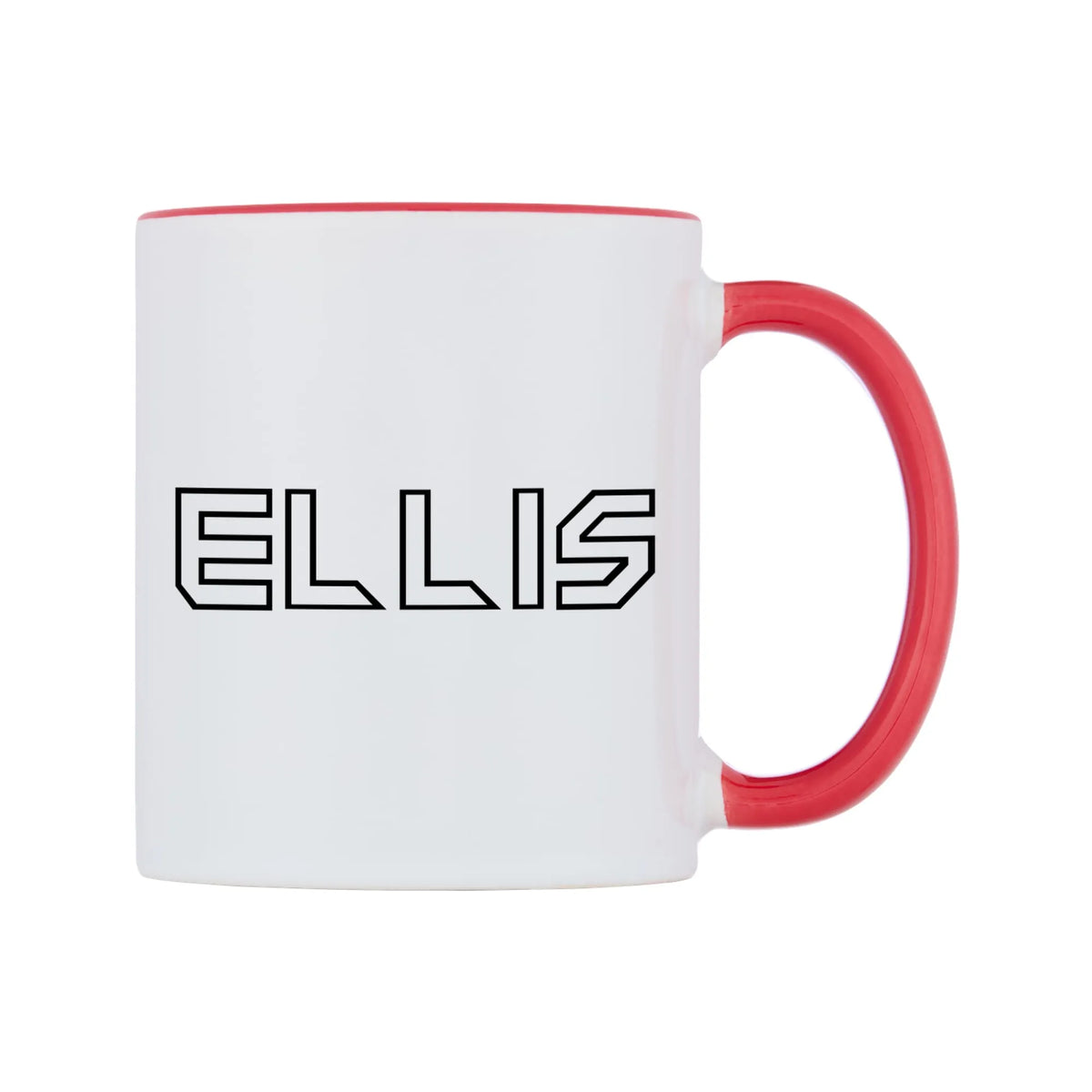 Ellis - Iron Maiden Themed Mug — white 11oz gloss mug with a red inside and handle, left side, on a white background