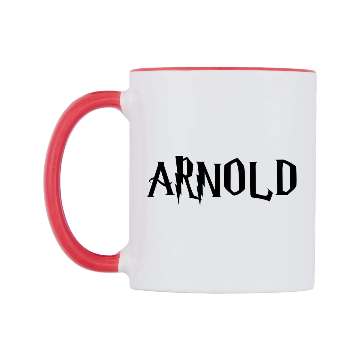 Arnold - Wizard Themed Mug — white 11oz gloss mug with a red inside and handle, right side, on a white background