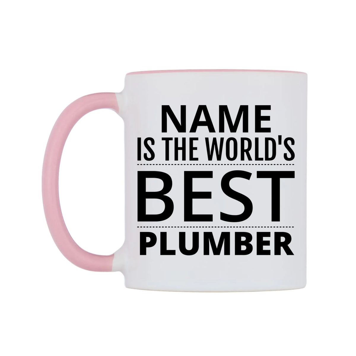 World's Best Personalised Mug — white 11oz gloss mug with a pink inside and handle, right side, on a white background
