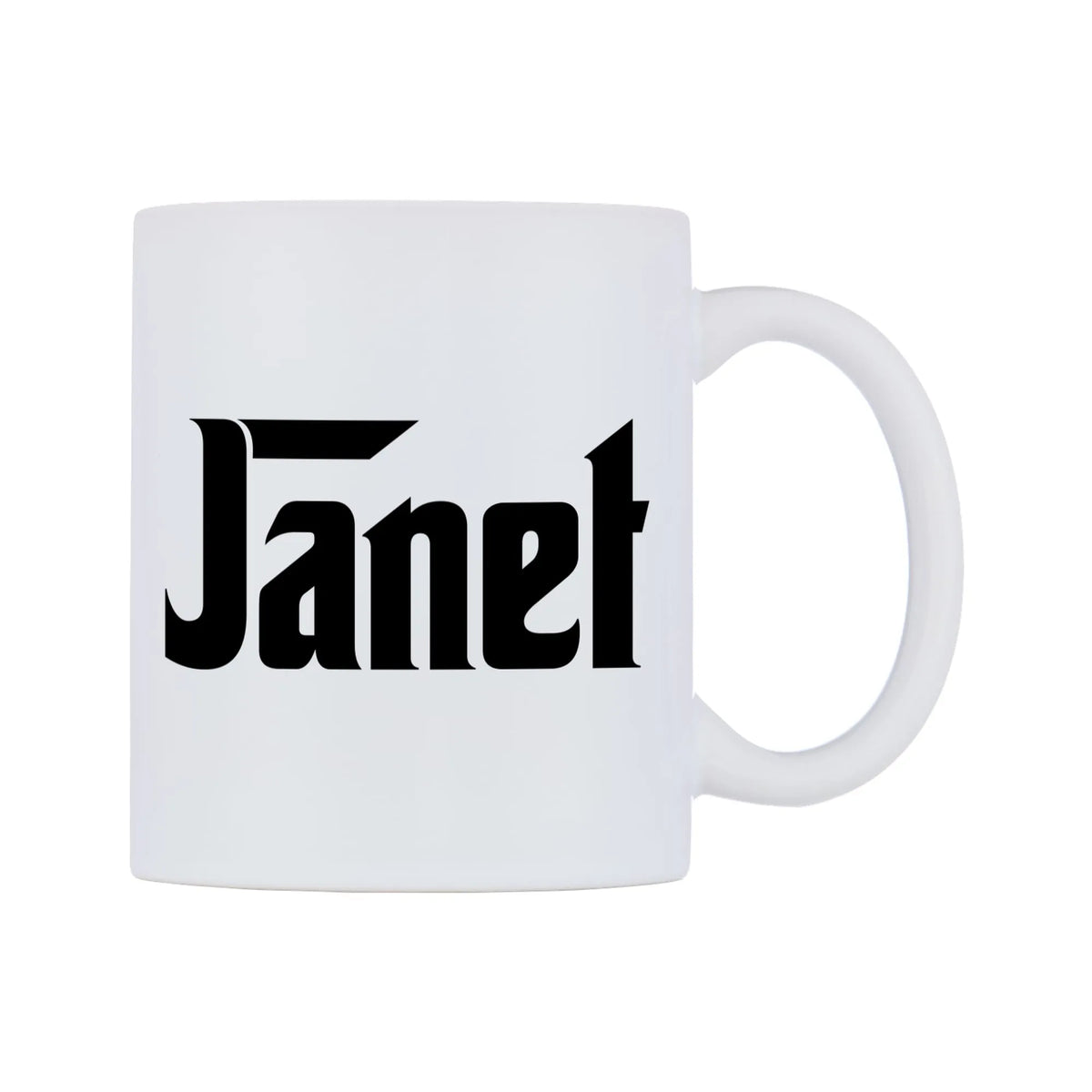 Janet - Godfather Themed Mug — white 11oz gloss mug, left side, on a white background