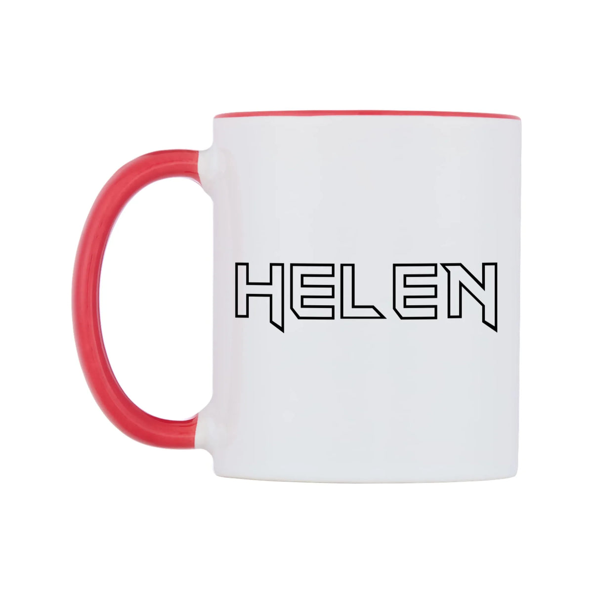 Helen - Iron Maiden Themed Mug — white 11oz gloss mug with a red inside and handle, right side, on a white background