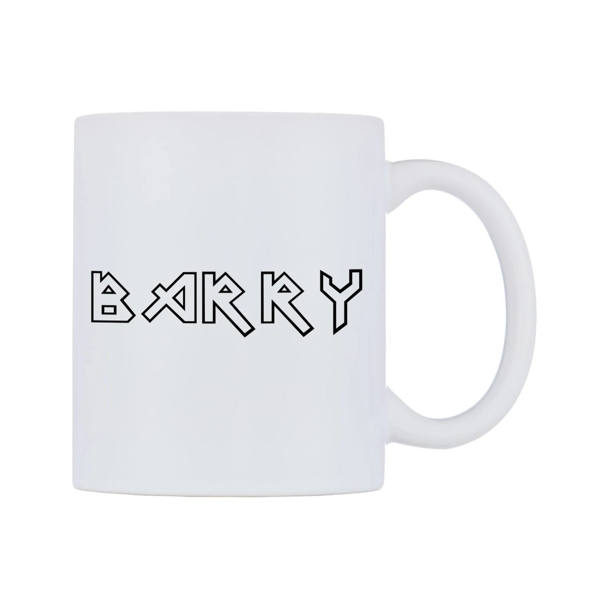 Barry - Iron Maiden Themed Mug — white 11oz gloss mug, left side, on a white background