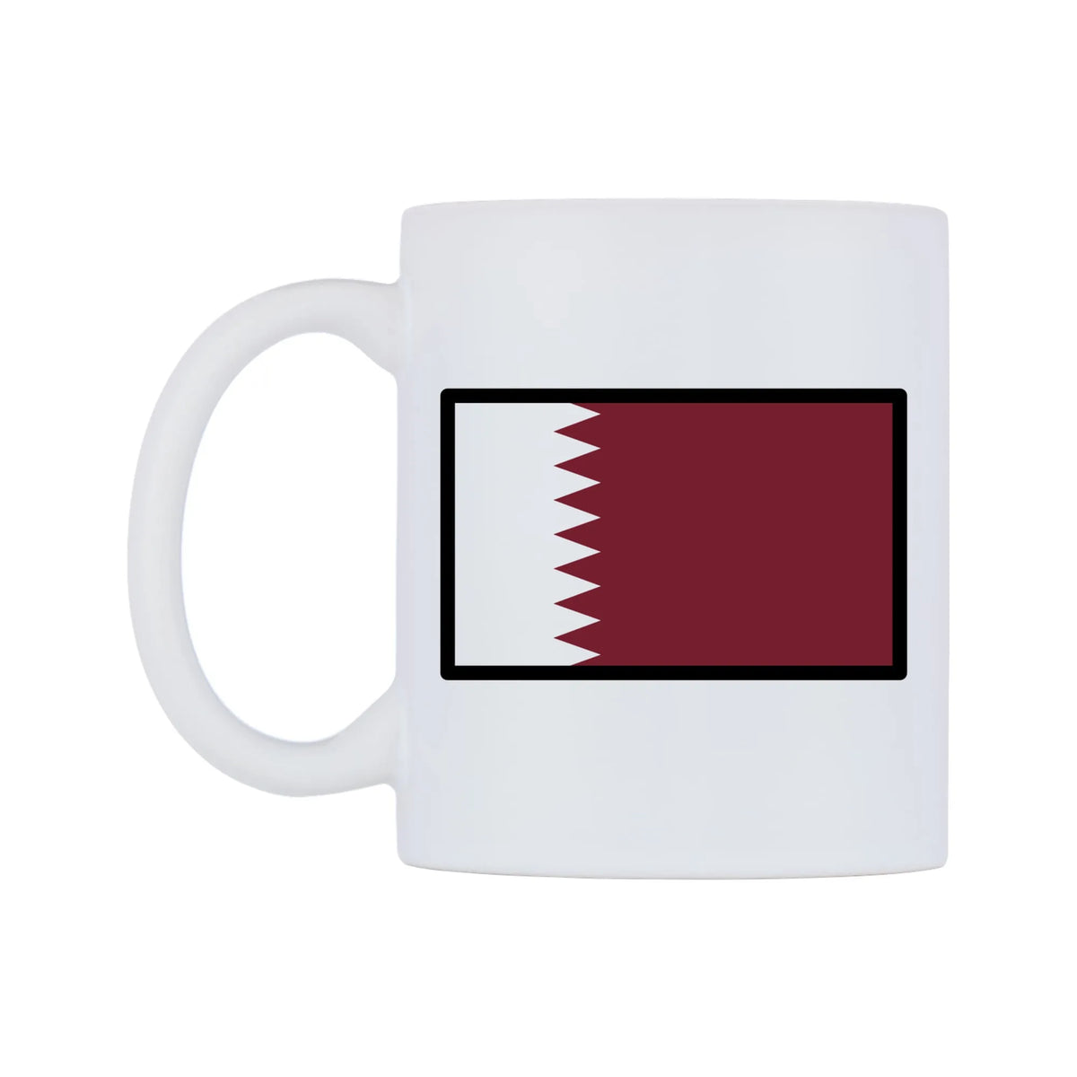 Qatar Flag Emoji Mug — mug, right side, on a white background