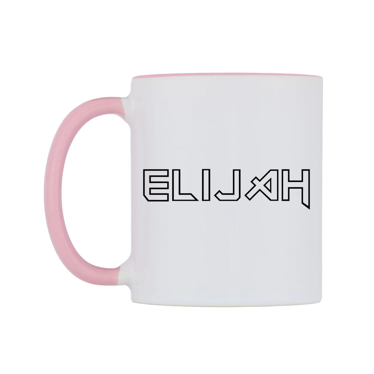 Elijah - Iron Maiden Themed Mug — white 11oz gloss mug with a pink inside and handle, right side, on a white background