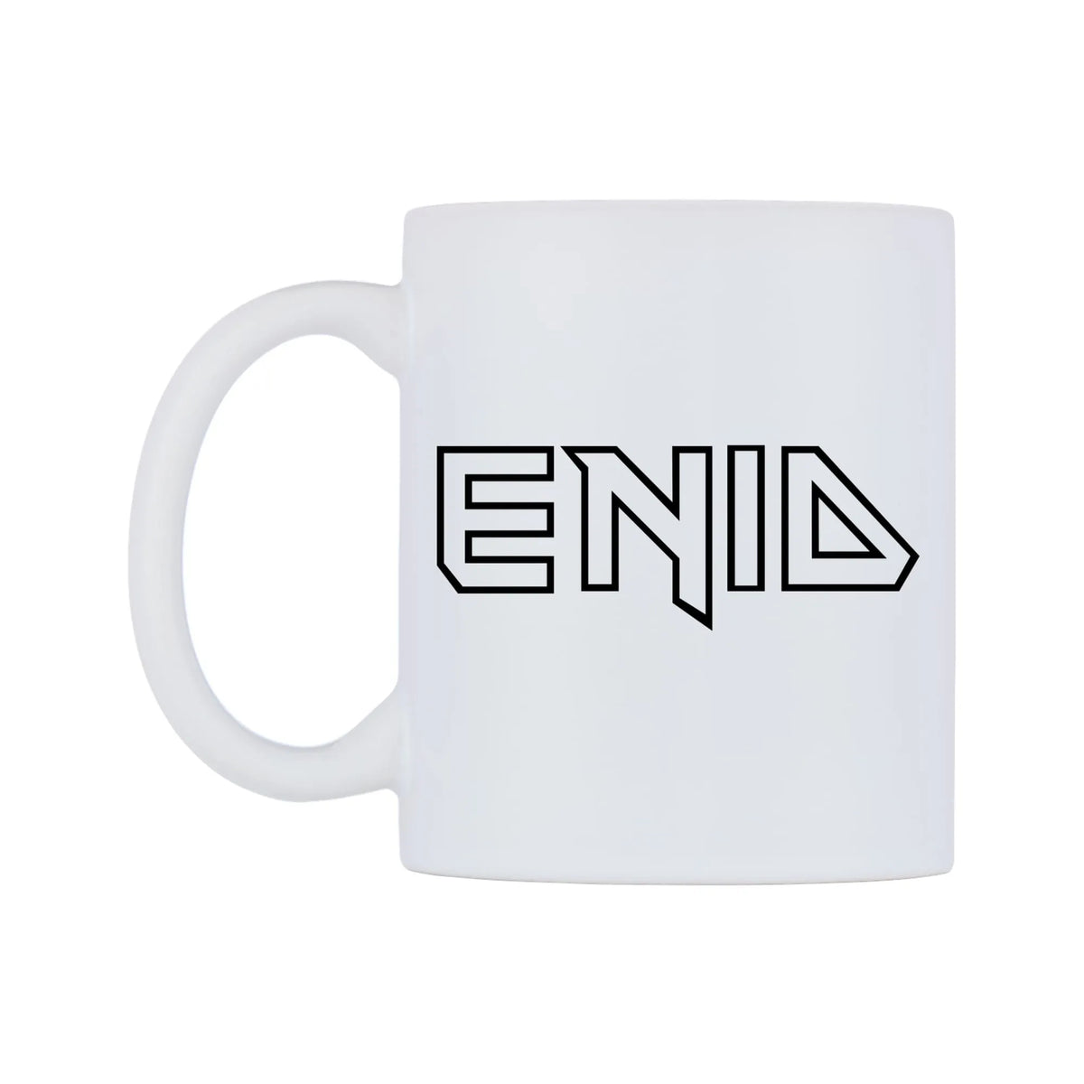Enid - Iron Maiden Themed Mug — white 11oz gloss mug, right side, on a white background