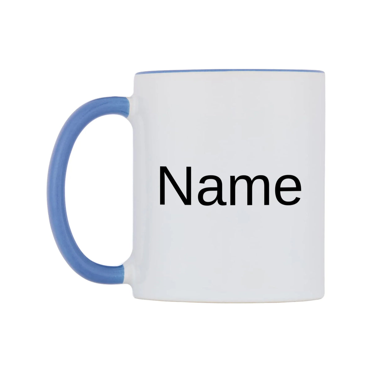 Name Personalised Mug — white 11oz gloss mug with a cambridge blue inside and handle, right side, on a white background