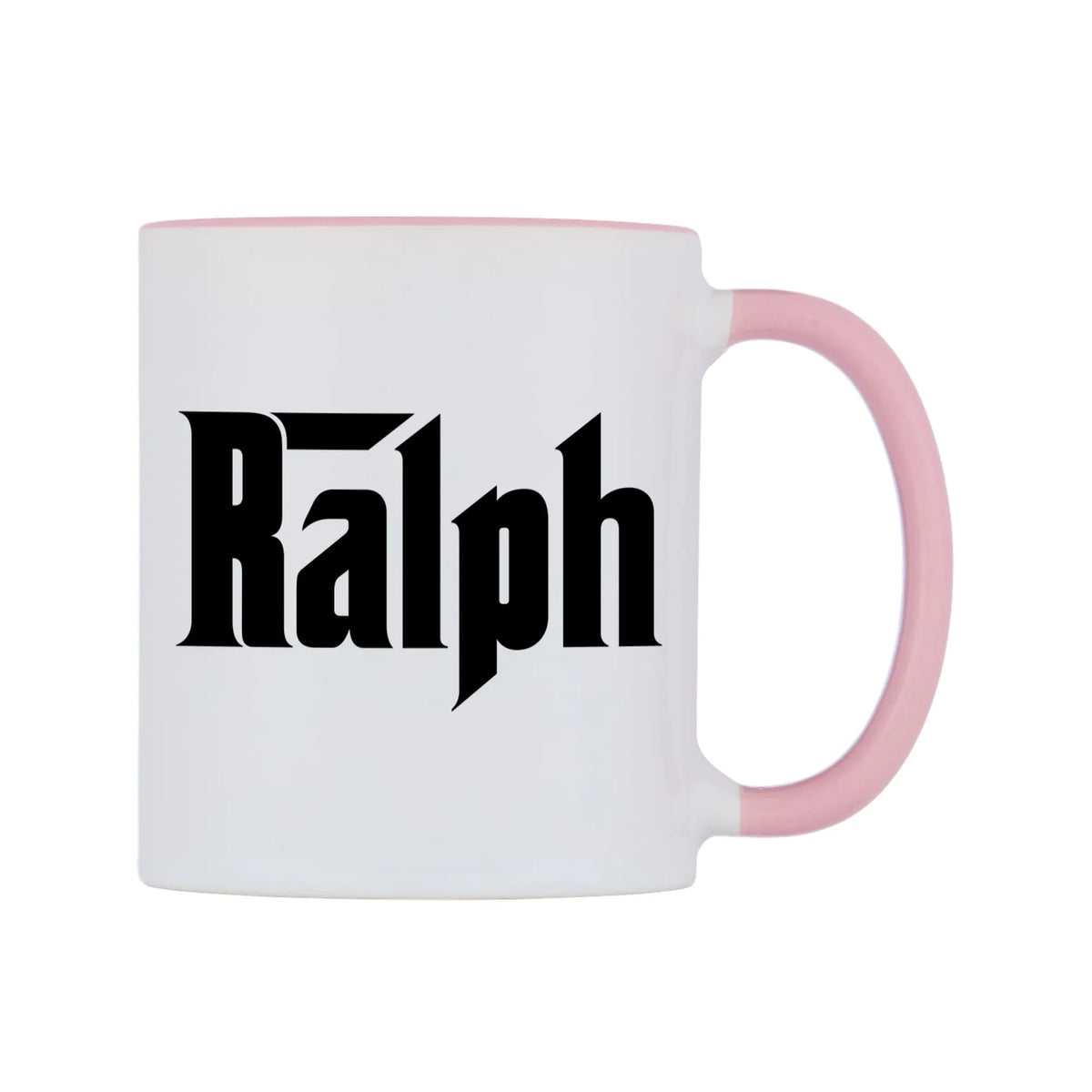Ralph - Godfather Themed Mug — white 11oz gloss mug with a pink inside and handle, left side, on a white background
