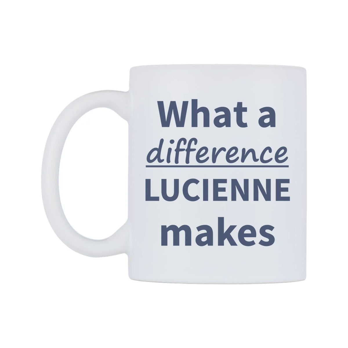 What a difference LUCIENNE makes Mug — mug, right side, on a white background