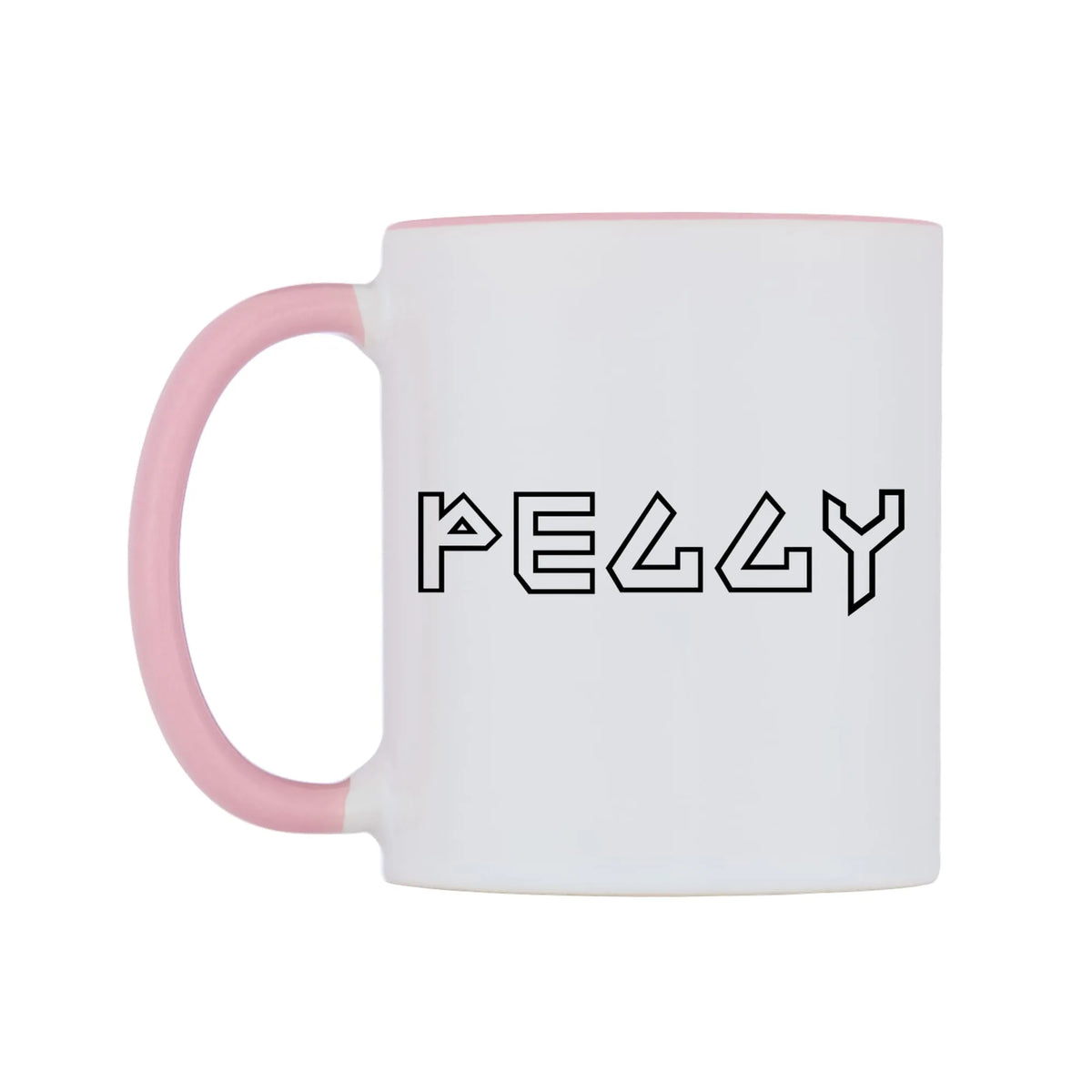 Peggy - Iron Maiden Themed Mug — white 11oz gloss mug with a pink inside and handle, right side, on a white background