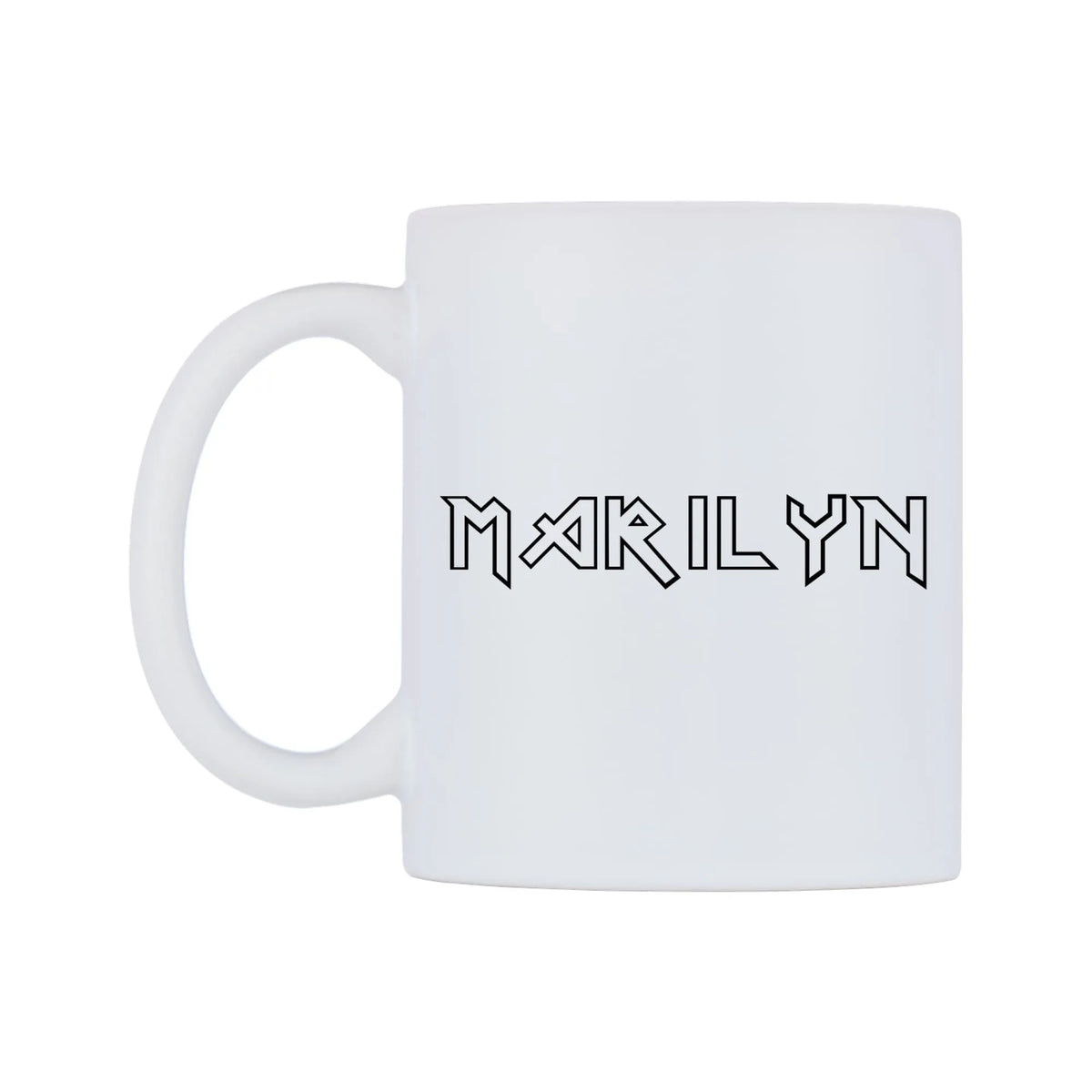 Marilyn - Iron Maiden Themed Mug — white 11oz gloss mug, right side, on a white background