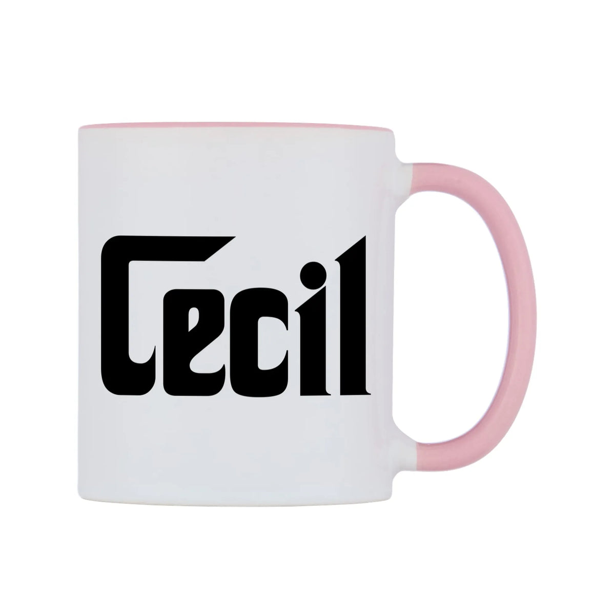 Cecil - Godfather Themed Mug — white 11oz gloss mug with a pink inside and handle, left side, on a white background