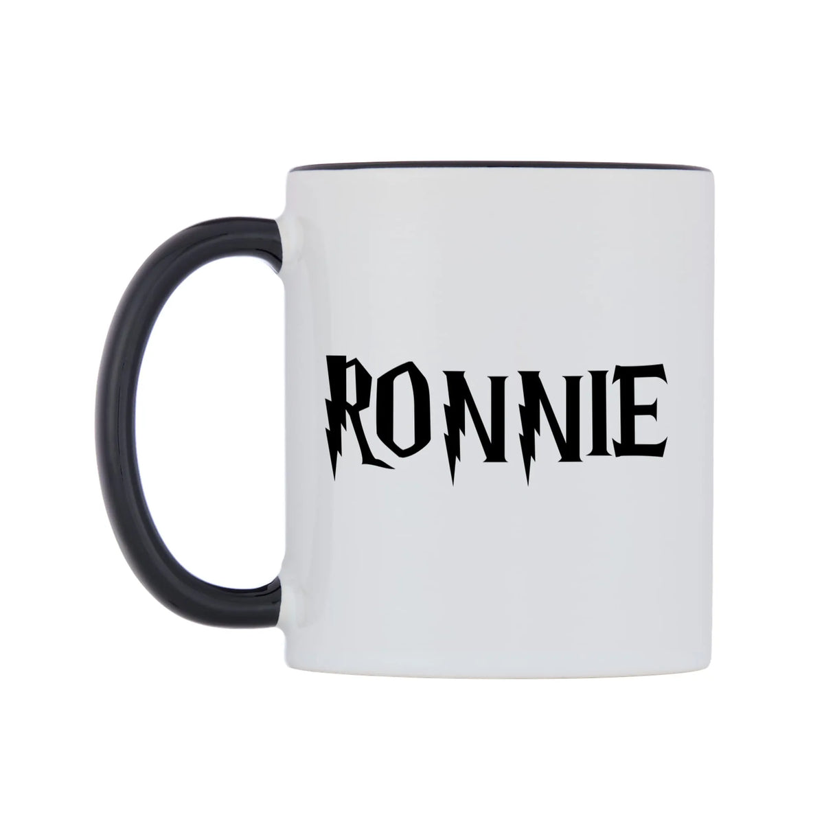 Ronnie - Wizard Themed Mug — white 11oz gloss mug with a black inside and handle, right side, on a white background